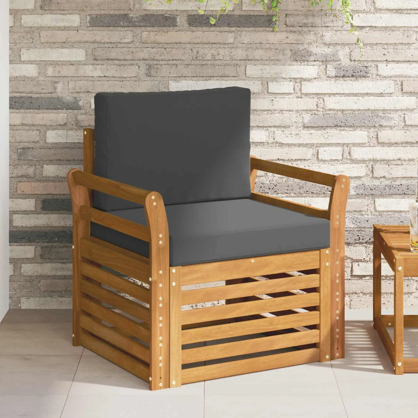 Canapé d’extérieur Bois d’acacia massif et polyester Naturel vidaXL 3436357 Naturel et anthracite