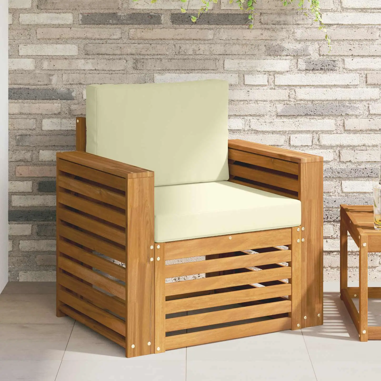 Canapé d’extérieur Bois d’acacia massif et polyester Naturel vidaXL 3436360 Naturel et crème