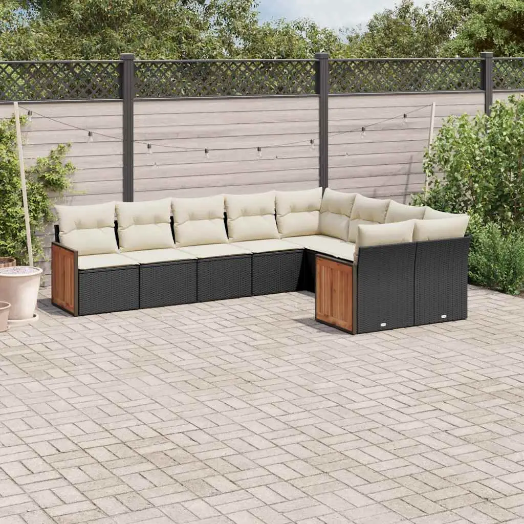 Ensemble de Jardin 9 Places Résine Tressée Noir avec Rangement et Coussins – ComfortXL Outdoor Living