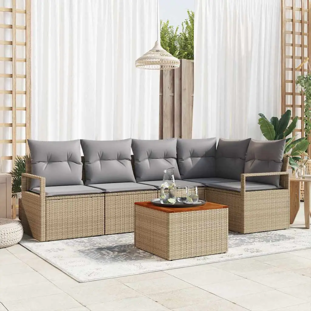 Ensemble de canapé de jardin avec coussin 6 pcs Beige polyrotin vidaXL 3347707 beige et gris