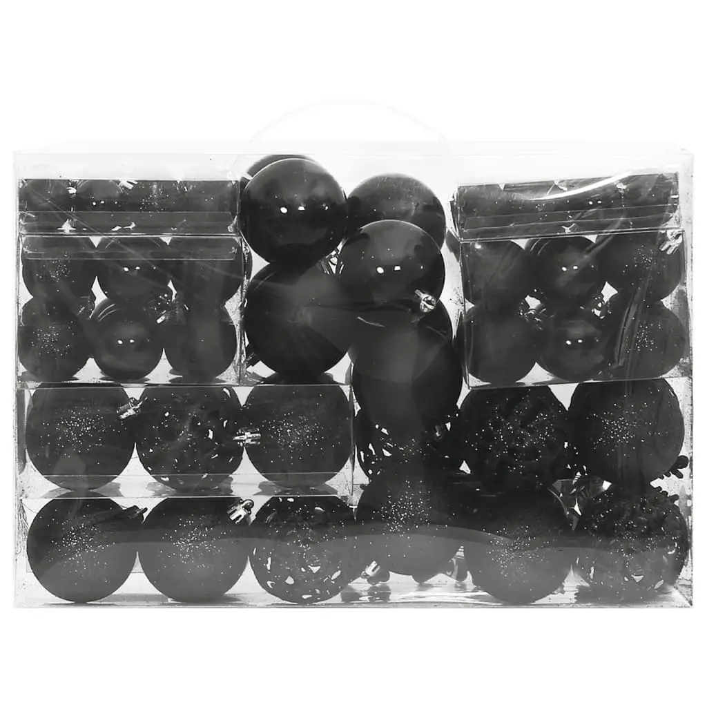 Ensemble de boules de Noël – Ornements de Noël – décorations de Noël 111 pièces noir polystyrène