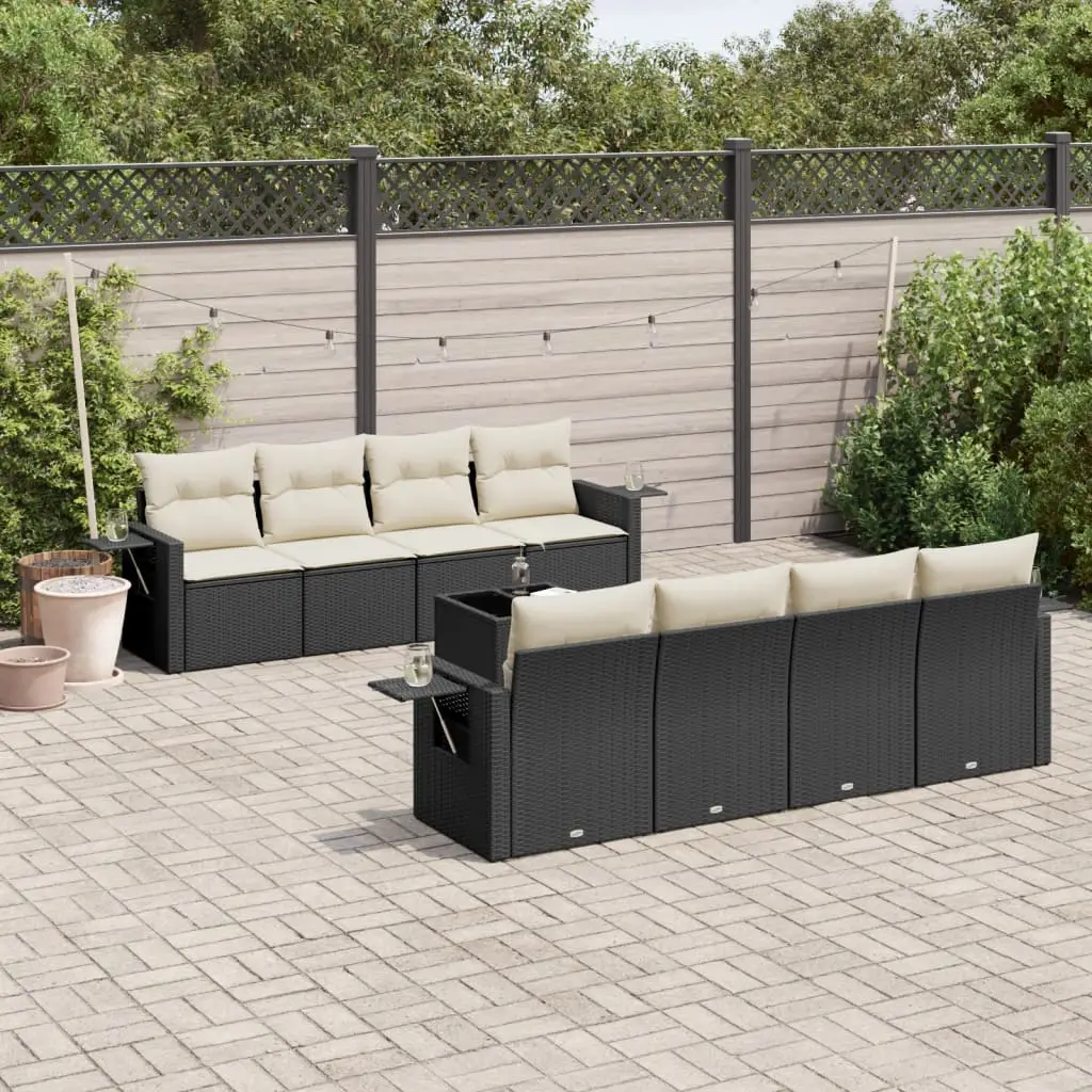 Ensemble de jardin 8 places résine tressée modulable avec tablettes pliantes pour patio Noir et Crème – ComfortXL Outdoor Living