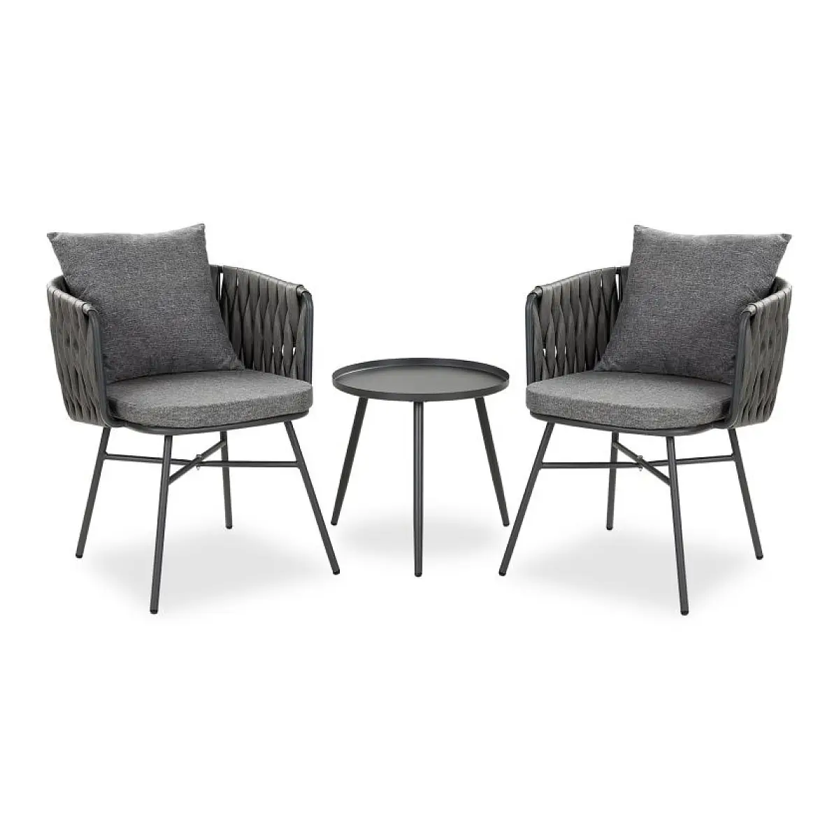 Ensemble de Salon de Jardin en Gris – Table et 2 Chaises Élégantes