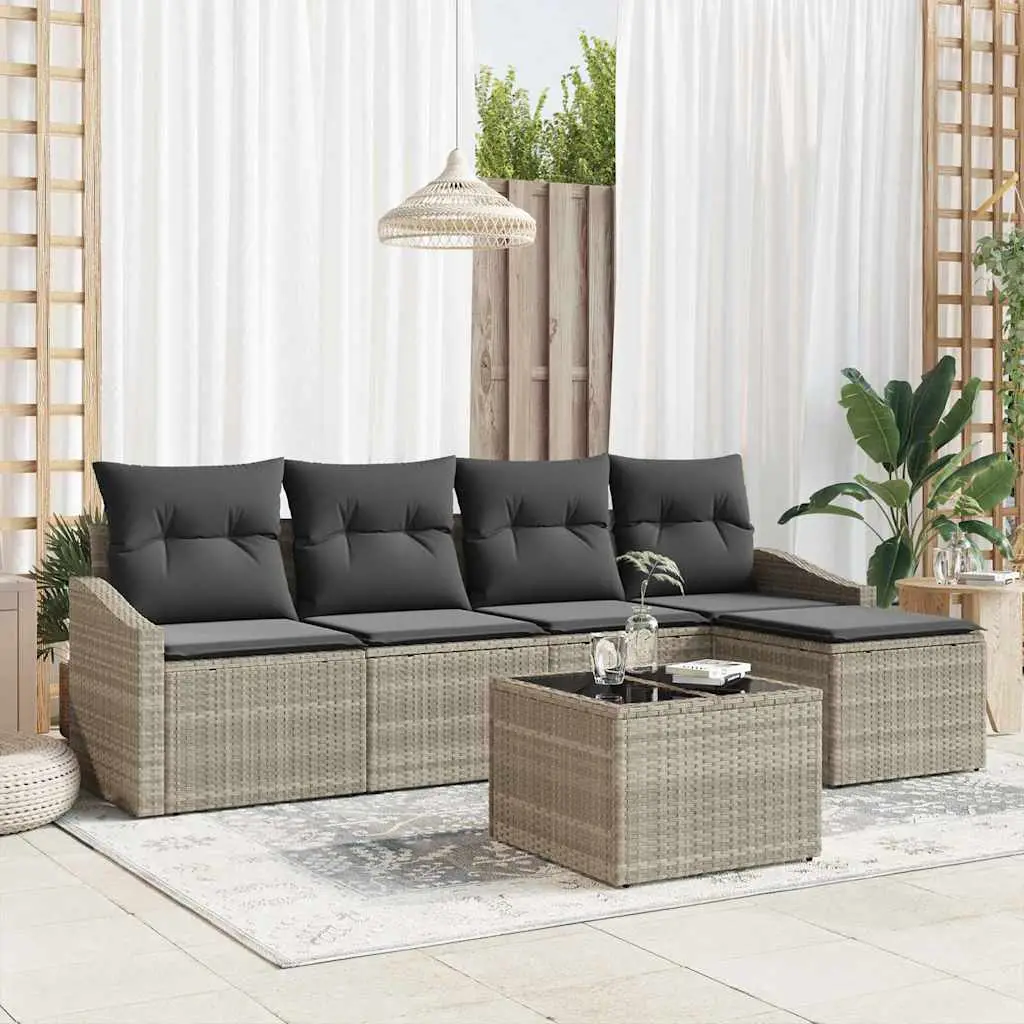 Ensemble de Canapés avec coussin 6 pcs Gris clair polyrotin vidaXL 3346692