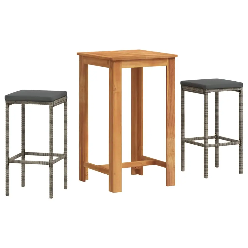 Ensemble de 3 pcs bar de jardin – Mobilier d’extérieur – Mobilier de jardin gris bois massif acacia rotin-JU2138