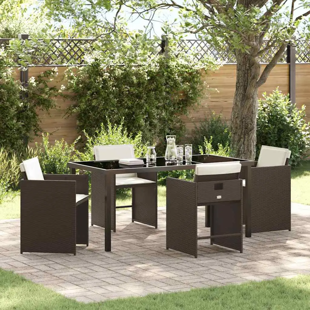 Ensemble de salle à manger pour jardin 5 pcs Marron polyrotin vidaXL 3379986 Marron et blanc crème
