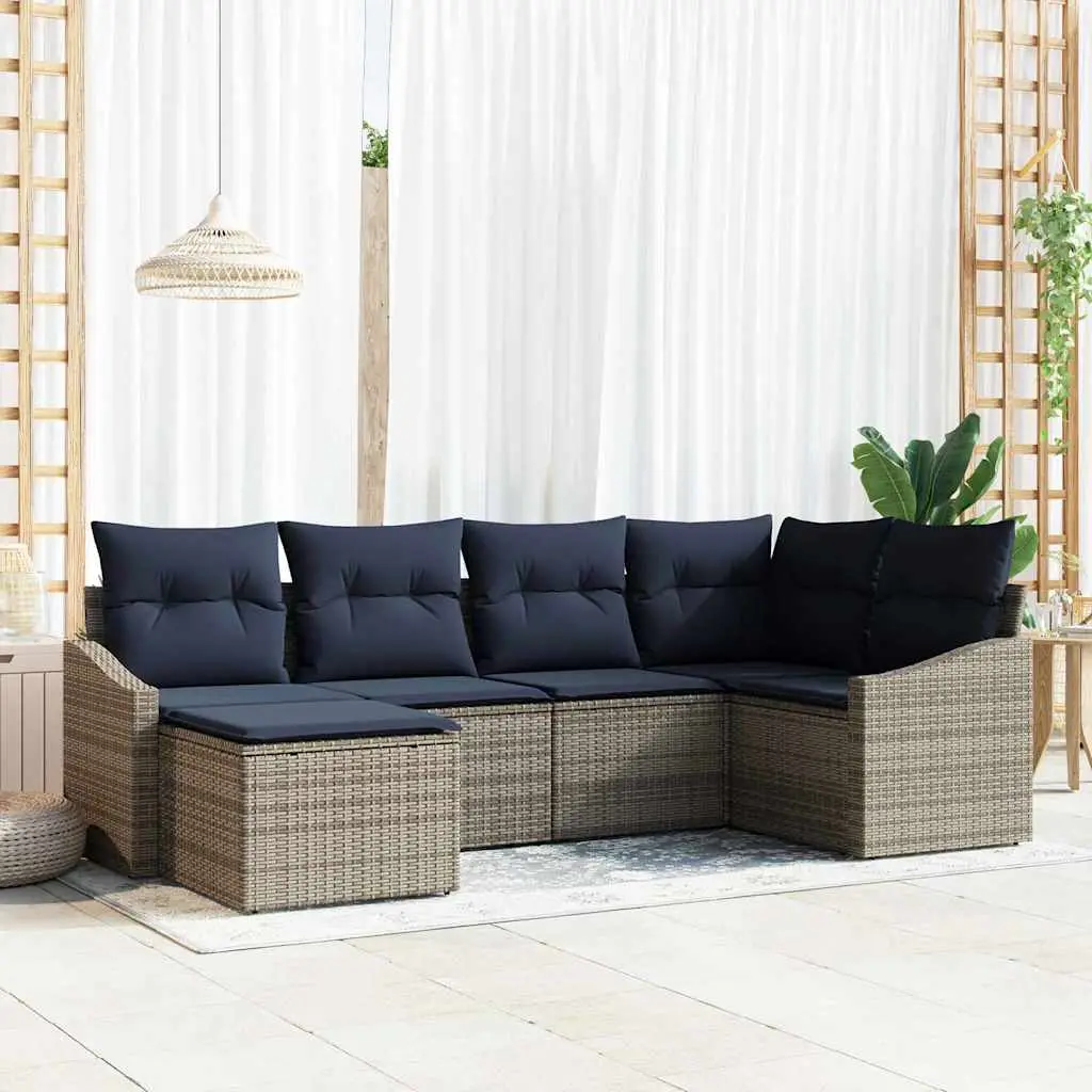Ensemble de Canapés avec coussin 6 pcs Gris et marine polyrotin vidaXL 3355464 gris et bleu marine