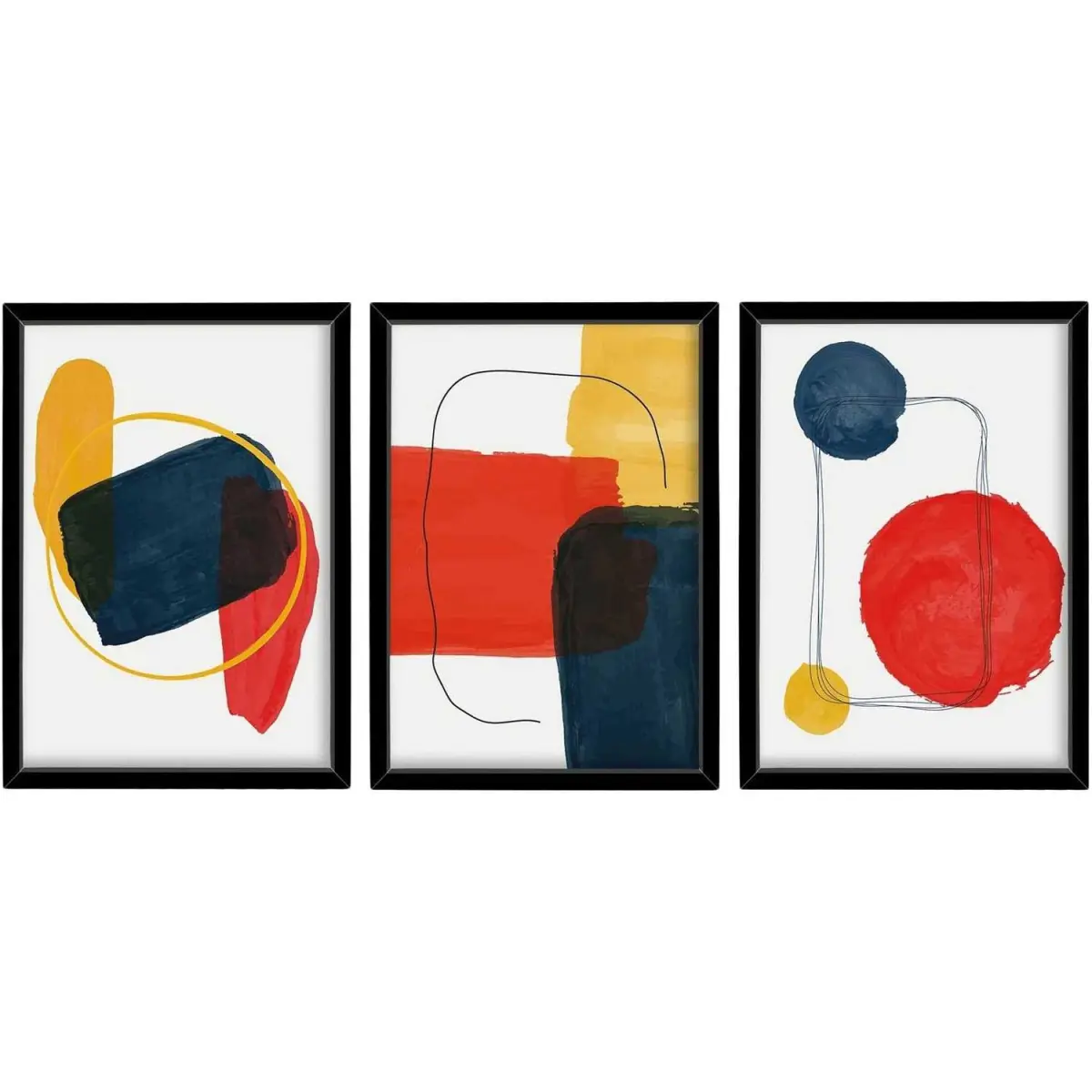 Ensemble de 3 tableaux décoratifs Abstrait multicolore RedMustardNavy BlueWhite
