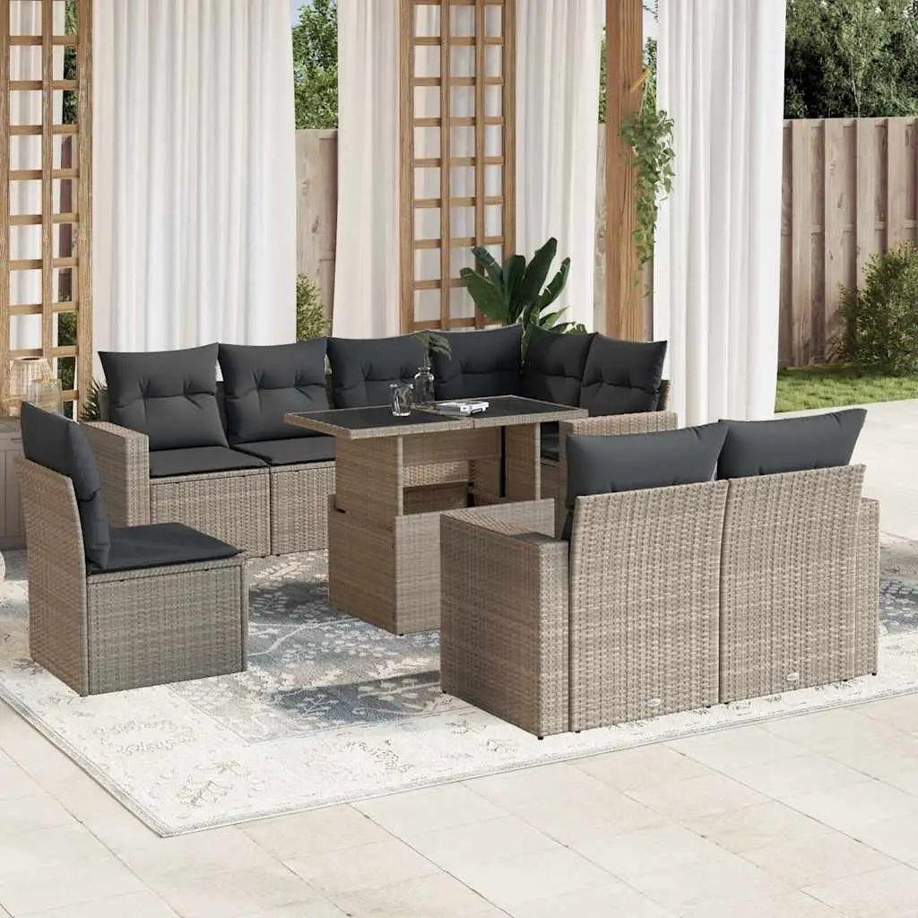 Ensemble de jardin 9 places résine tressée avec table relevable pour terrasse gris clair – ComfortXL Outdoor Living