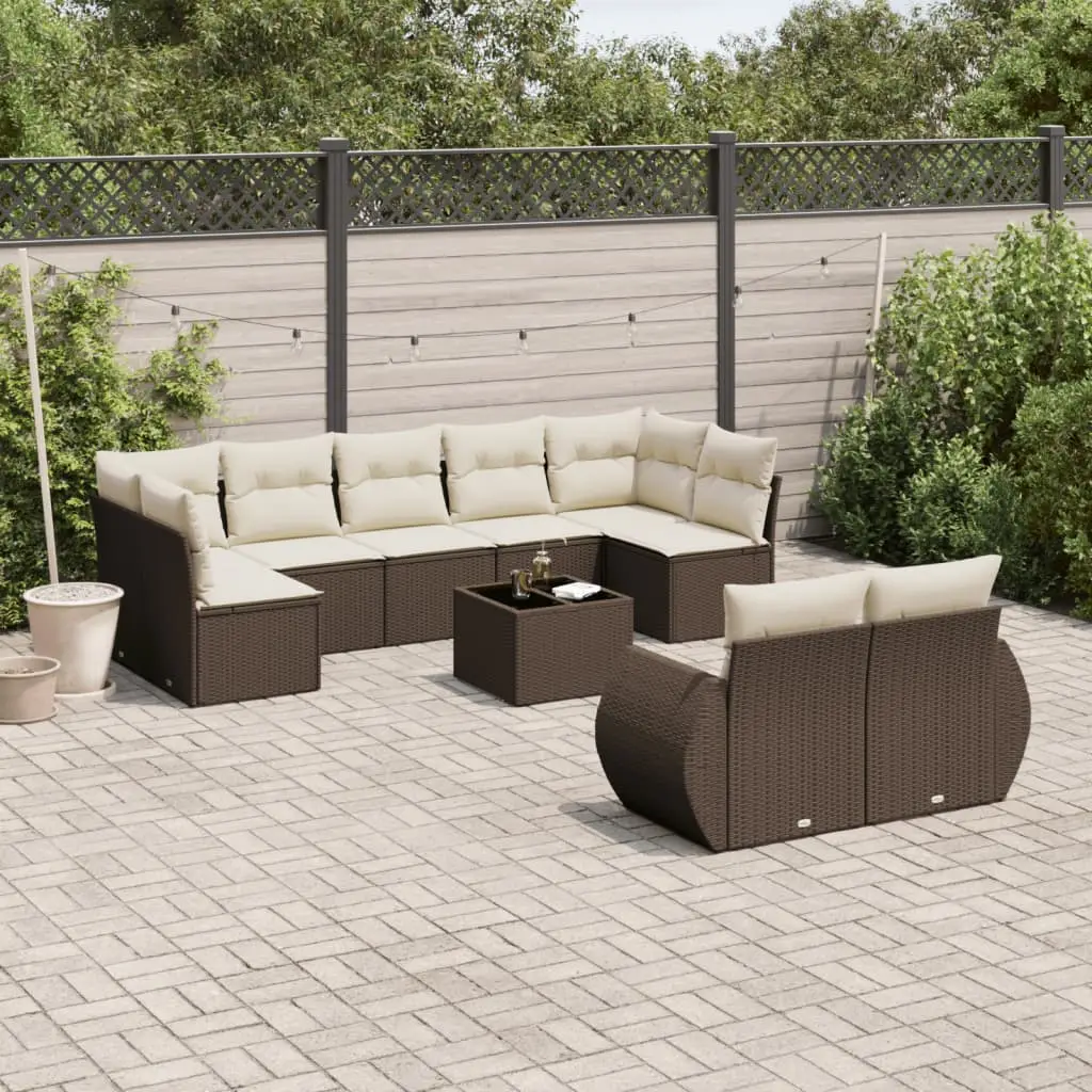 Ensemble de jardin 9 places en résine tressée modulable avec coffre de rangement et table Marron – ComfortXL Outdoor Living Brun