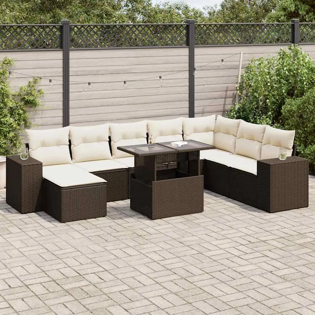 Ensemble de jardin 9 places en résine tressée marron avec table relevable et rangement – ComfortXL Outdoor Living Brun