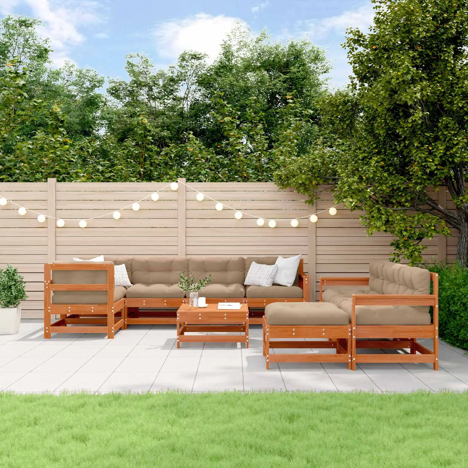 Ensemble de salon de jardin 10 pcs Pin brun ciré vidaXL 3418123 Pin brun ciré