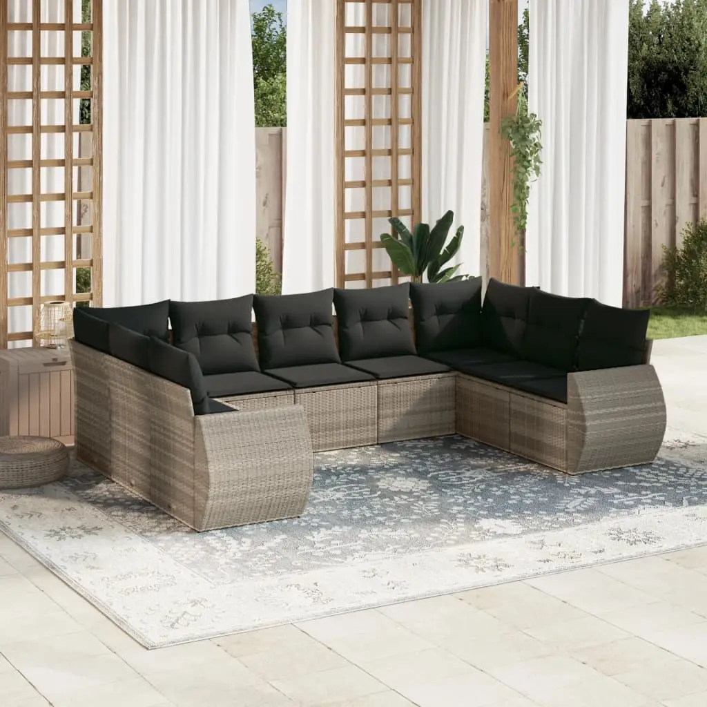 Ensemble de Jardin 9 Places Résine Tressée Gris Clair avec Coussins Gris Foncé Confort 9 Éléments – ComfortXL Outdoor Living
