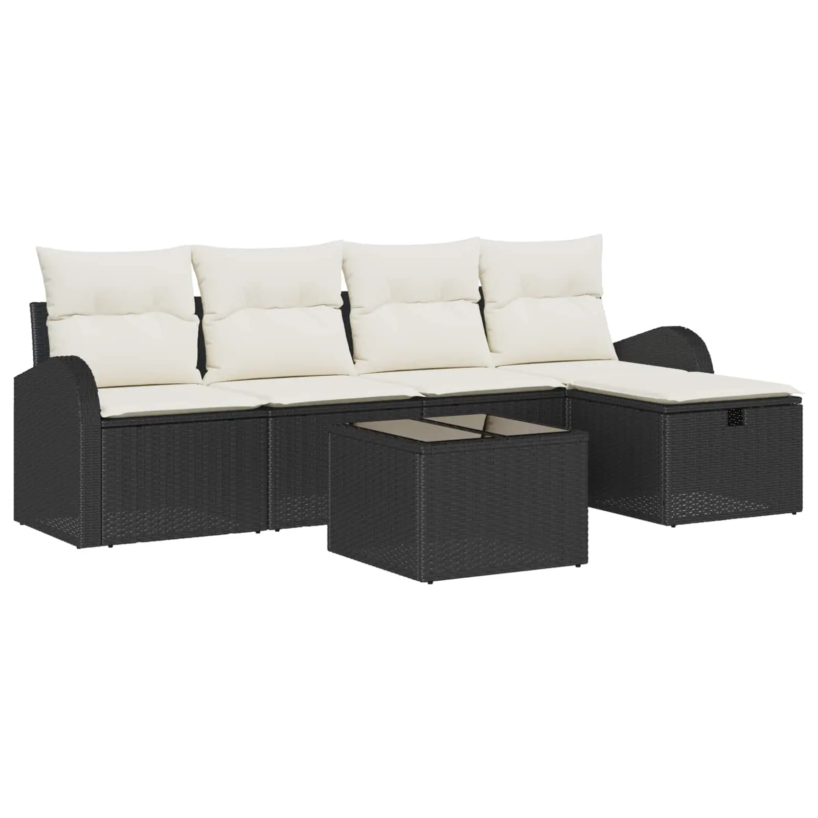 Ensemble de Canapés avec coussin 6 pcs Noir et Crème polyrotin vidaXL 3359066 Noir et blanc