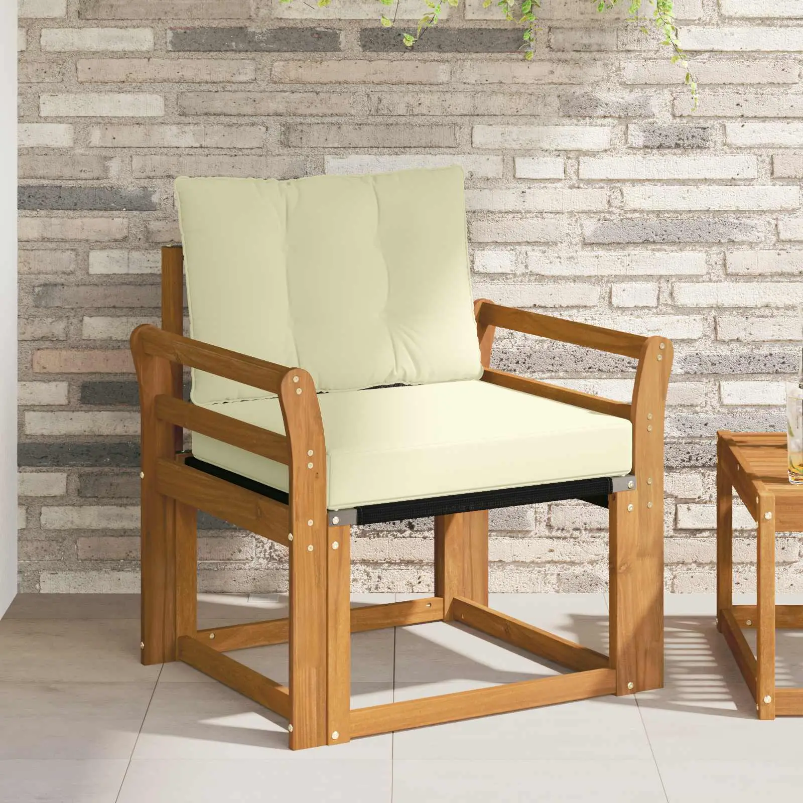 Canapé d’extérieur Bois d’acacia massif et Textilène vidaXL 3436298 Naturel et crème