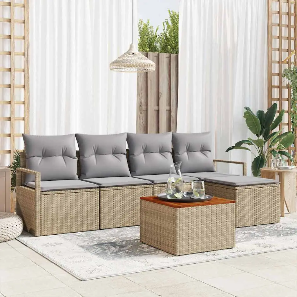 Ensemble de canapé de jardin avec coussin 6 pcs Beige polyrotin vidaXL 3347693 beige et gris