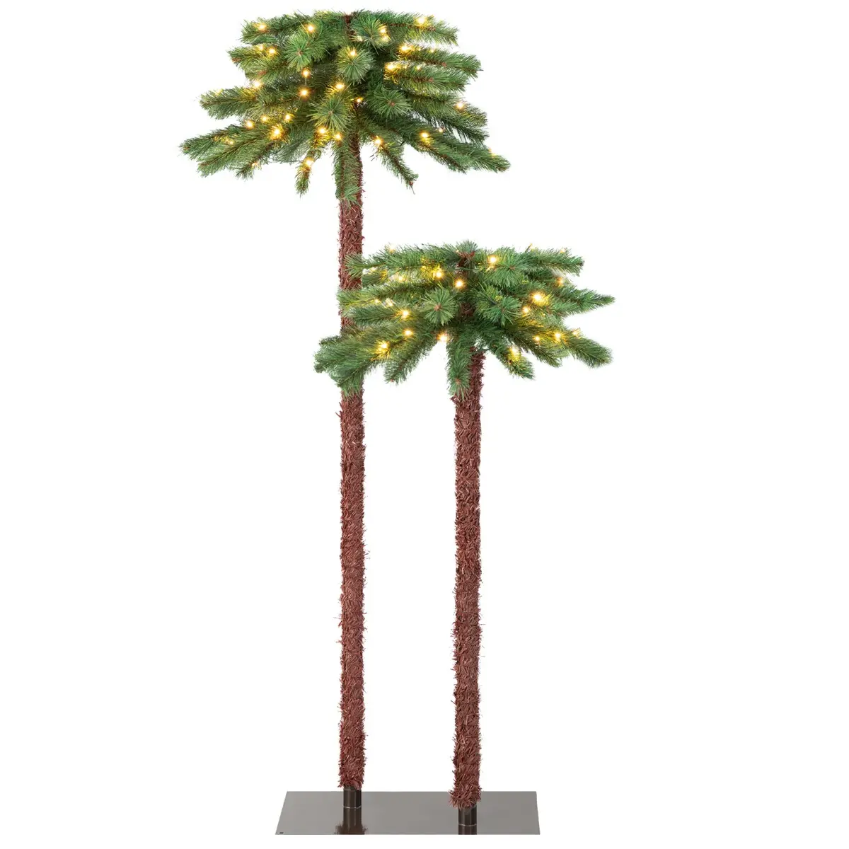 Ensemble de 2 Arbres de Noël – Sapins de Noël Artificiel Lumineux avec LED Blanc Chaud en PVC