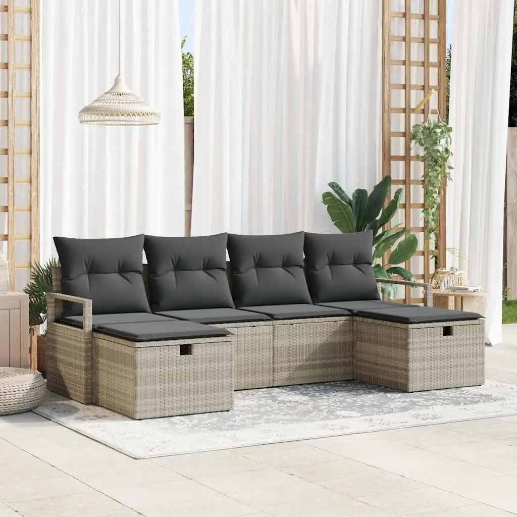 Ensemble de Canapés avec coussin 6 pcs Gris clair polyrotin vidaXL 3359221 Gris clair/ Gris foncé