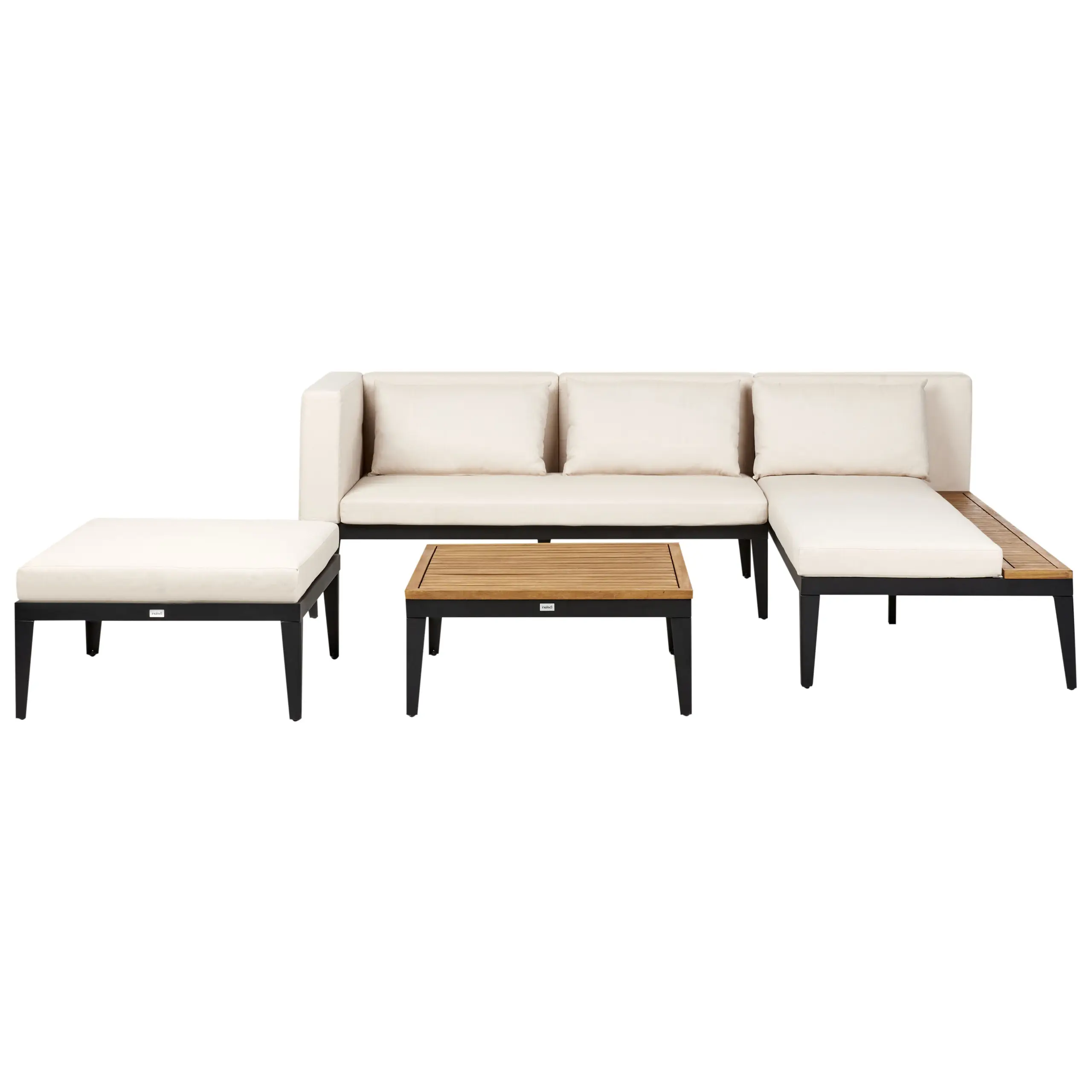 Ensemble de salon de jardin – Mobilier de jardin avec table et ottoman 3 places BRACCIANO Côté gauche Bois d’acacia certifié Beige clair