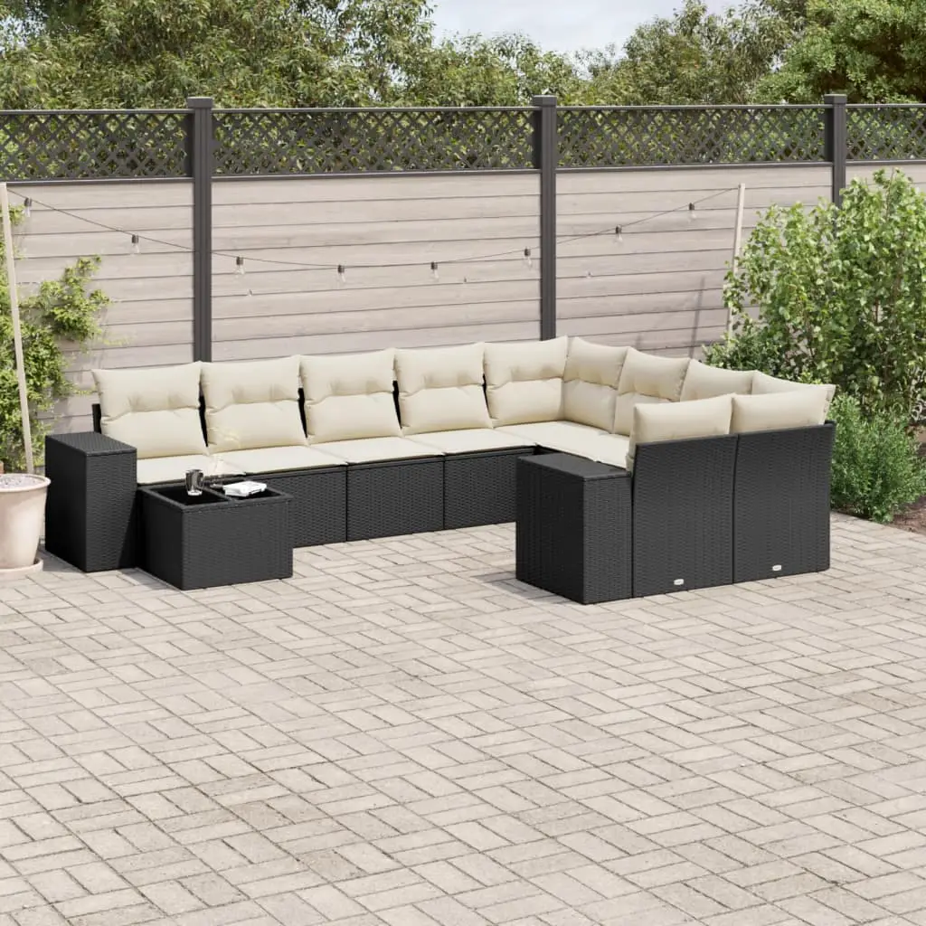 Ensemble de jardin 9 places modulable en résine tressée pour terrasse Noir et coussins Crème – ComfortXL Outdoor Living
