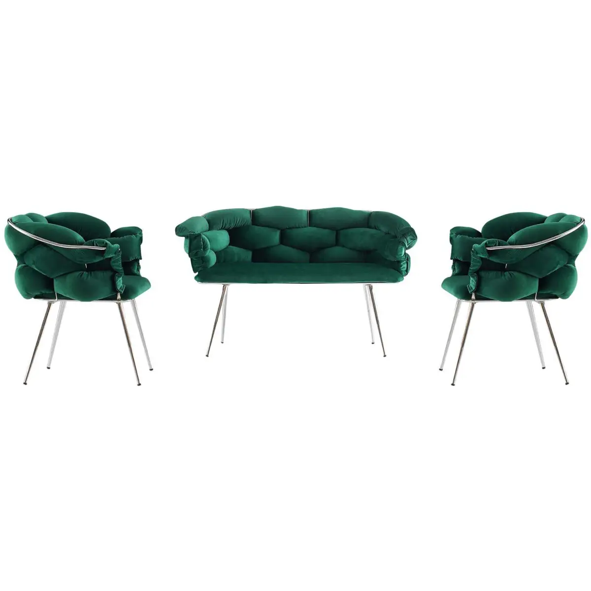 Ensemble canapé et fauteuils Balon Vert et chrome