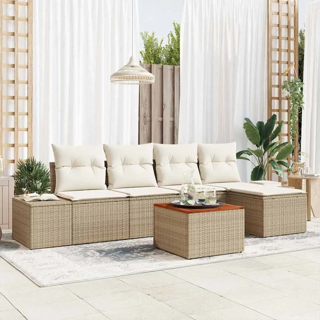 Ensemble de canapé de jardin avec coussin 6 pcs Beige polyrotin vidaXL 3347946 beige et crème