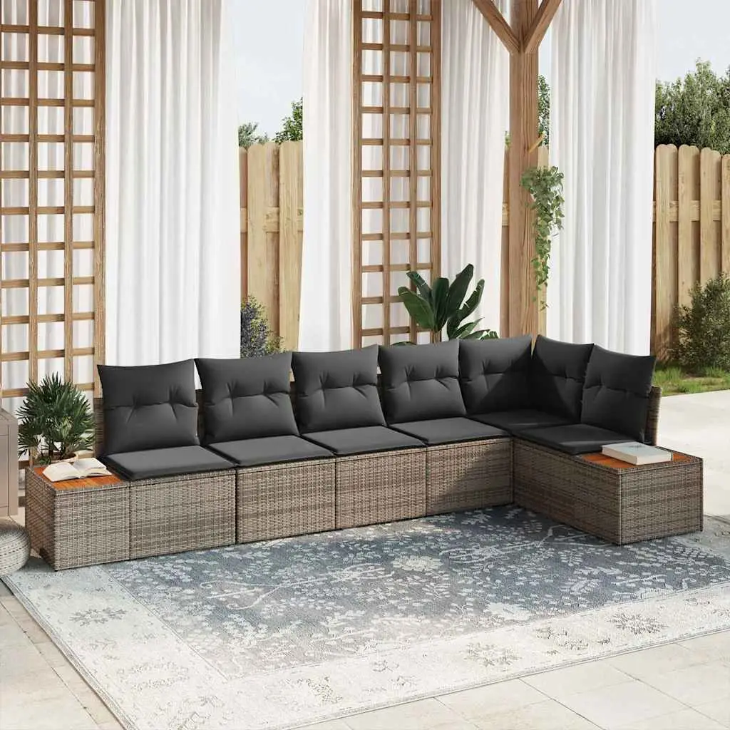 Ensemble de canapé de jardin avec coussin 6 pcs Gris Poly rotin vidaXL 3348095 Gris