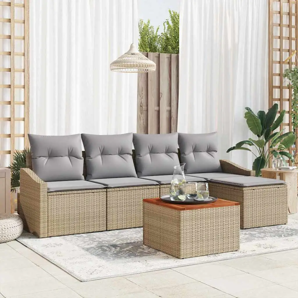 Ensemble de canapé de jardin avec coussin 6 pcs Beige polyrotin vidaXL 3347819 beige et gris