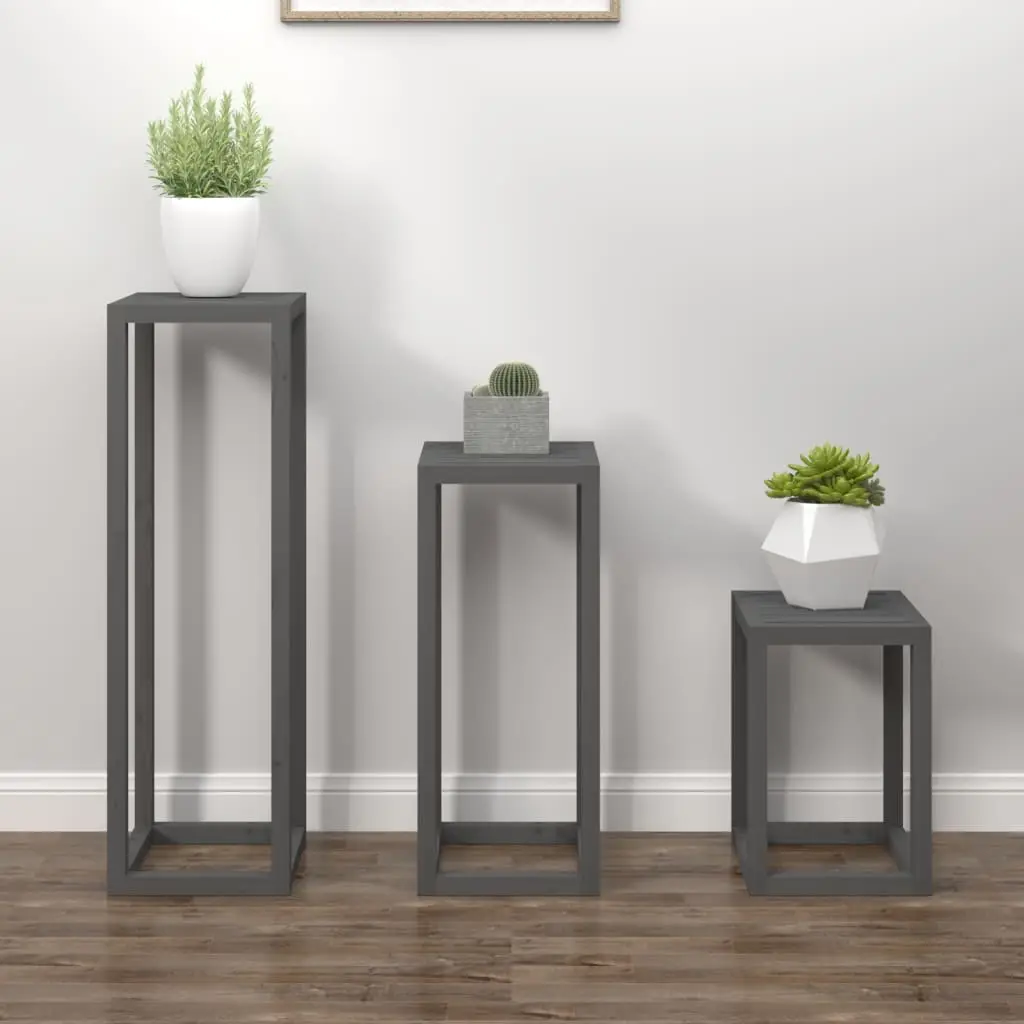 Ensemble de supports pour plantes 3 pcs Gris Bois de pin massif vidaXL 822269