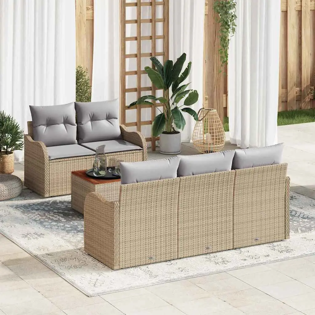Ensemble de canapé de jardin avec coussin 6 pcs Beige polyrotin vidaXL 3347392 beige et gris