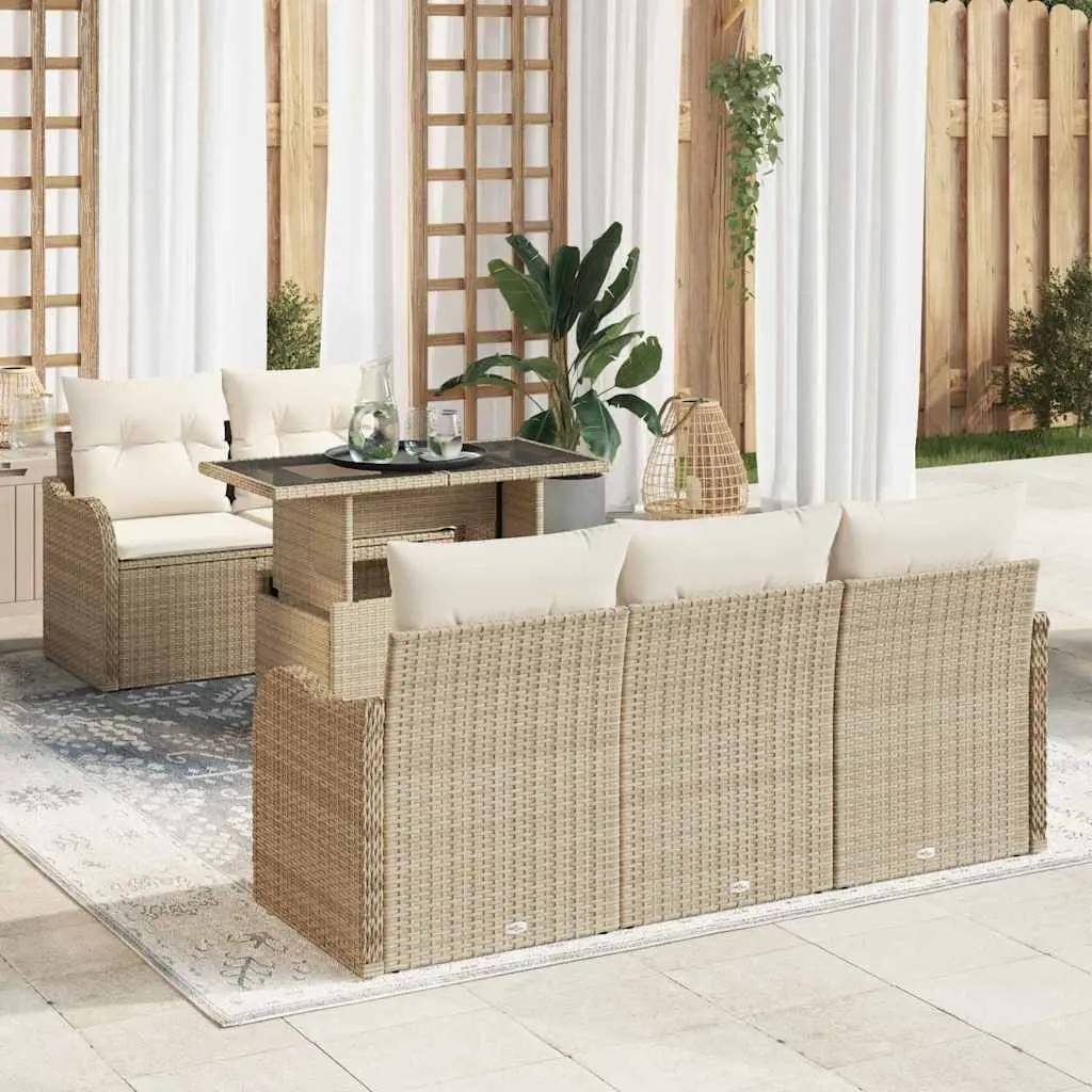 Ensemble de canapé de jardin avec coussin 6 pcs Beige polyrotin vidaXL 3348377 beige et crème
