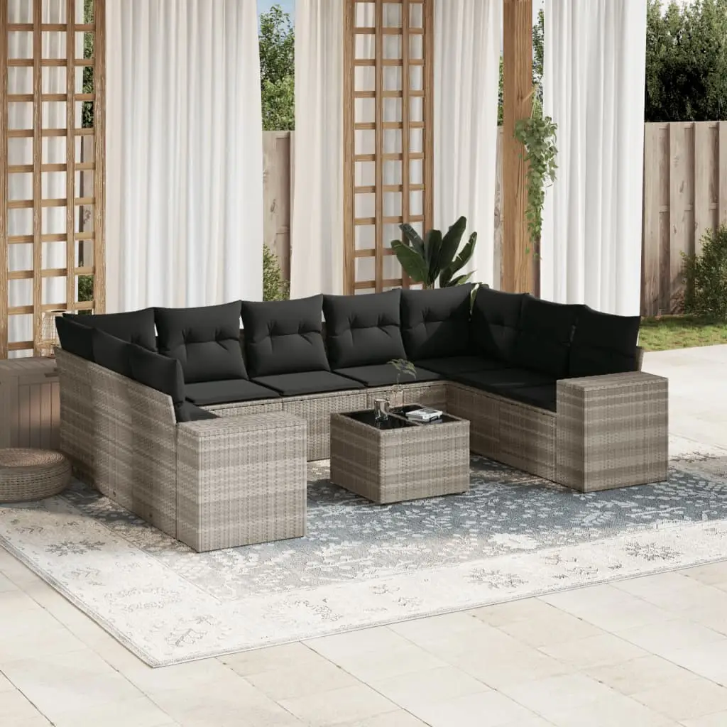 Ensemble de jardin 9 places en résine tressée modulable avec table et coffres de rangement Gris Clair – ComfortXL Outdoor Living