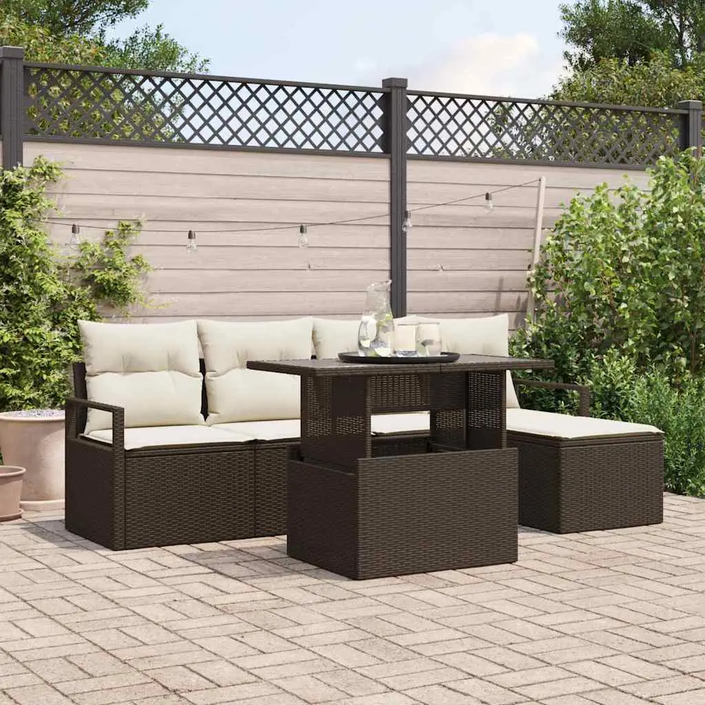 Ensemble de canapé de jardin avec coussin 6 pcs Marron et crème vidaXL 3348804 Marron et crème