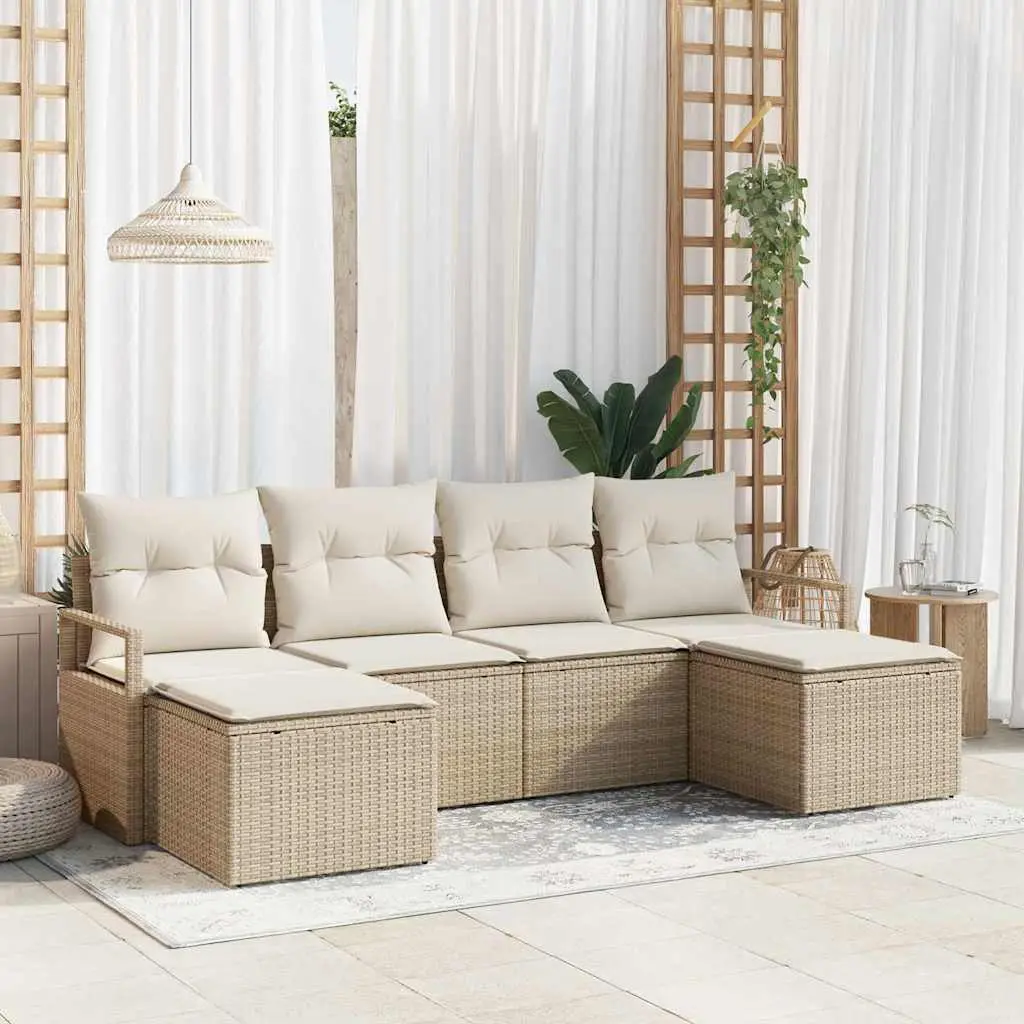 Ensemble de Canapés avec coussin 6 pcs Beige et crème polyrotin vidaXL 3355160 Beige et blanc