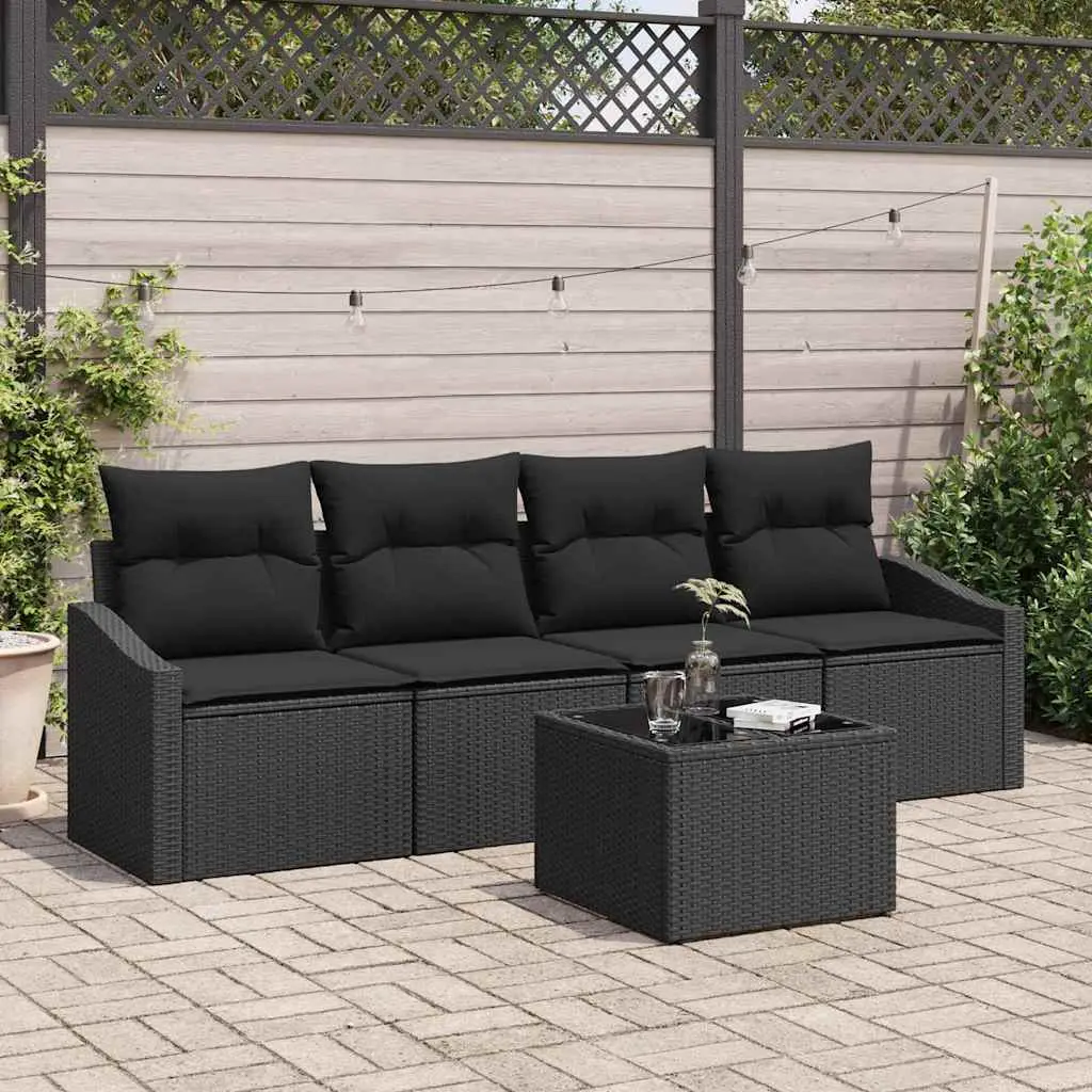 Ensemble de Canapés avec coussin 5 pcs Noir polyrotin vidaXL 3355262