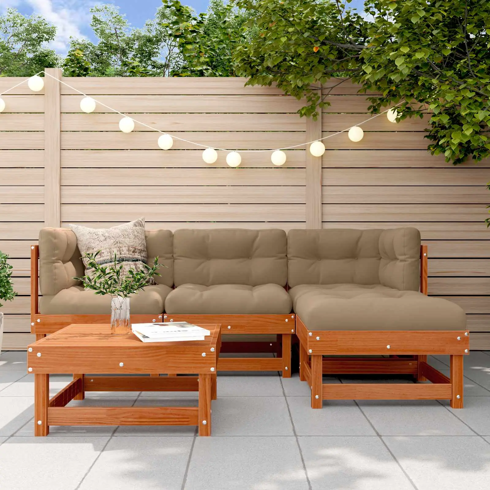 Ensemble de salon de jardin 15 pcs Brun cire Bois de pin massif vidaXL 3418118 Pin brun ciré