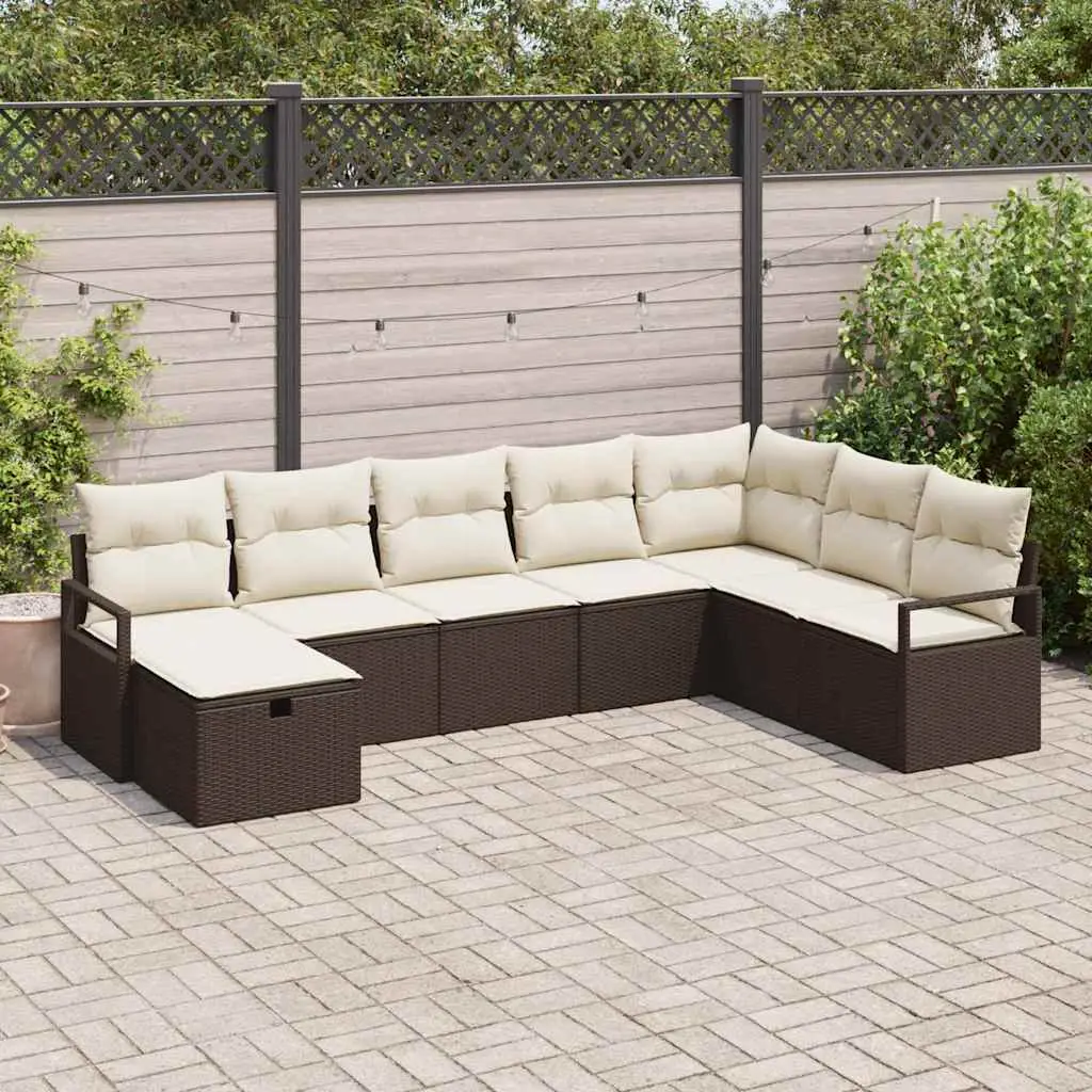 Ensemble de Canapés avec coussin 5 pcs polyrotin vidaXL 3360559 Marron/ Blanc crème
