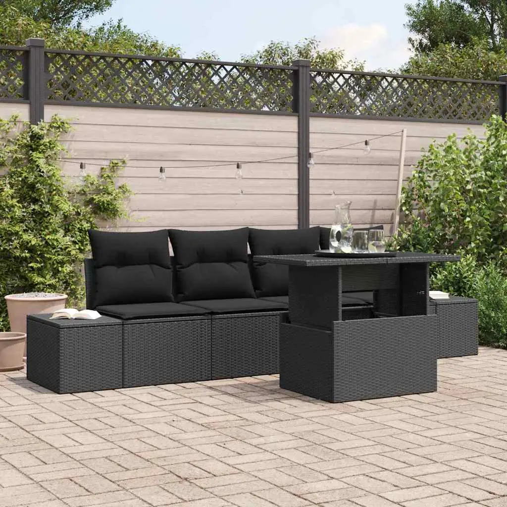 Ensemble de Canapés avec coussin 5 pcs Noir polyrotin vidaXL 3349089