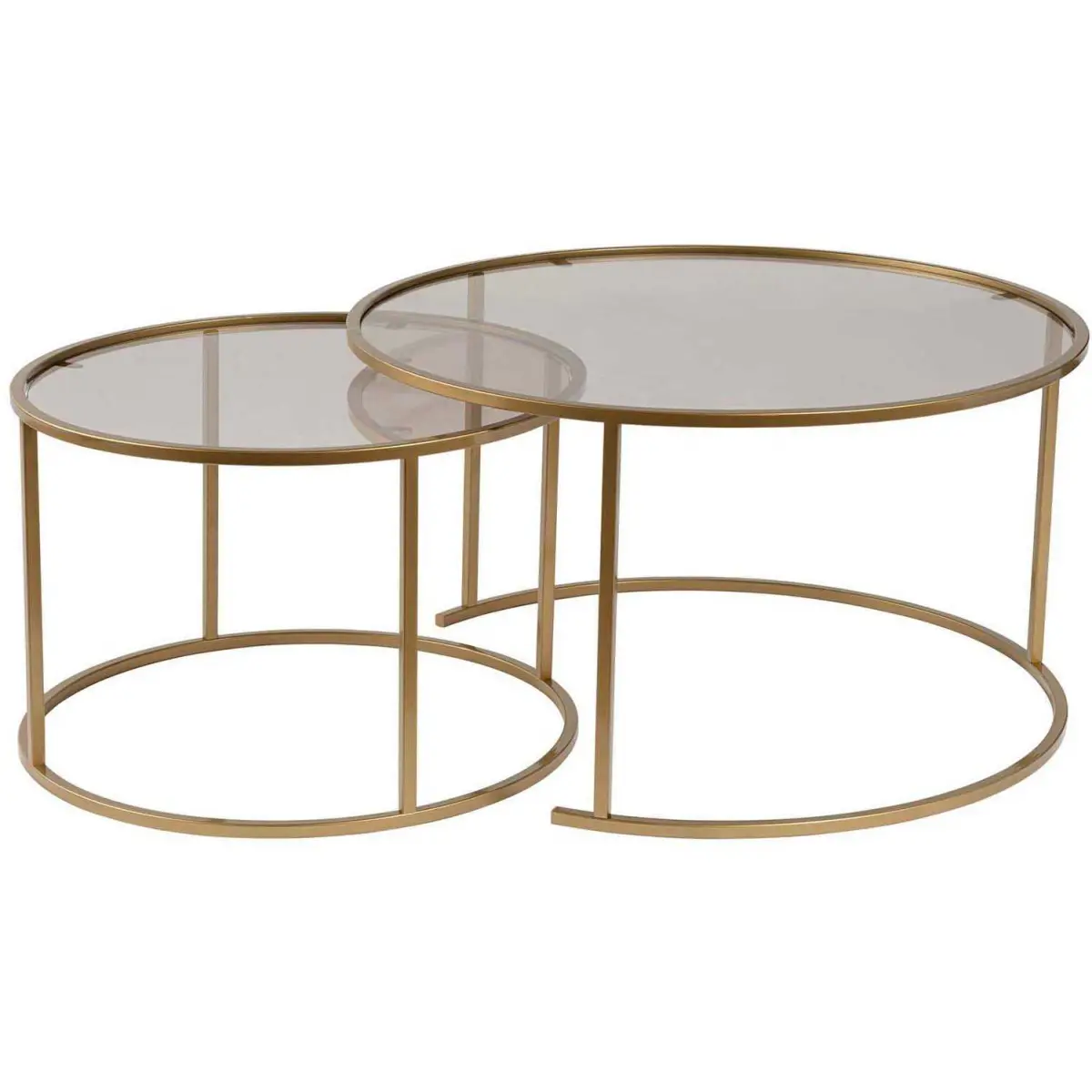 Ensemble de 2 tables gigognes rondes en métal et verre Auruma Doré avec verre bronze