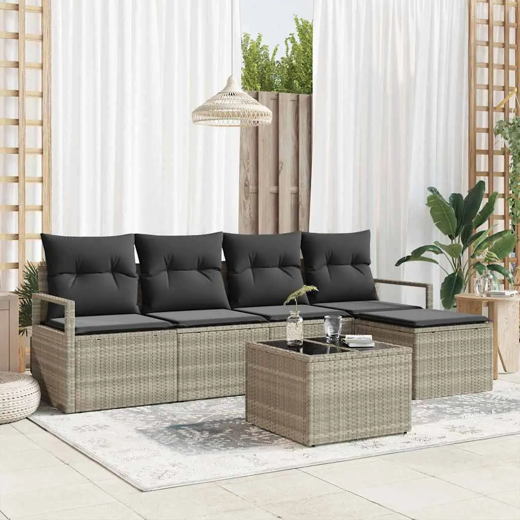 Ensemble de Canapés avec coussin 6 pcs Gris clair polyrotin vidaXL 3355021