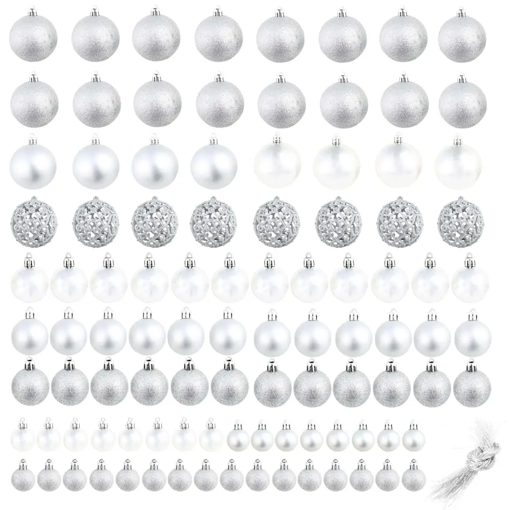 Ensemble de boules de Noël – Ornements de Noël – décorations de Noël 100 pcs 3/4/6 cm Argenté
