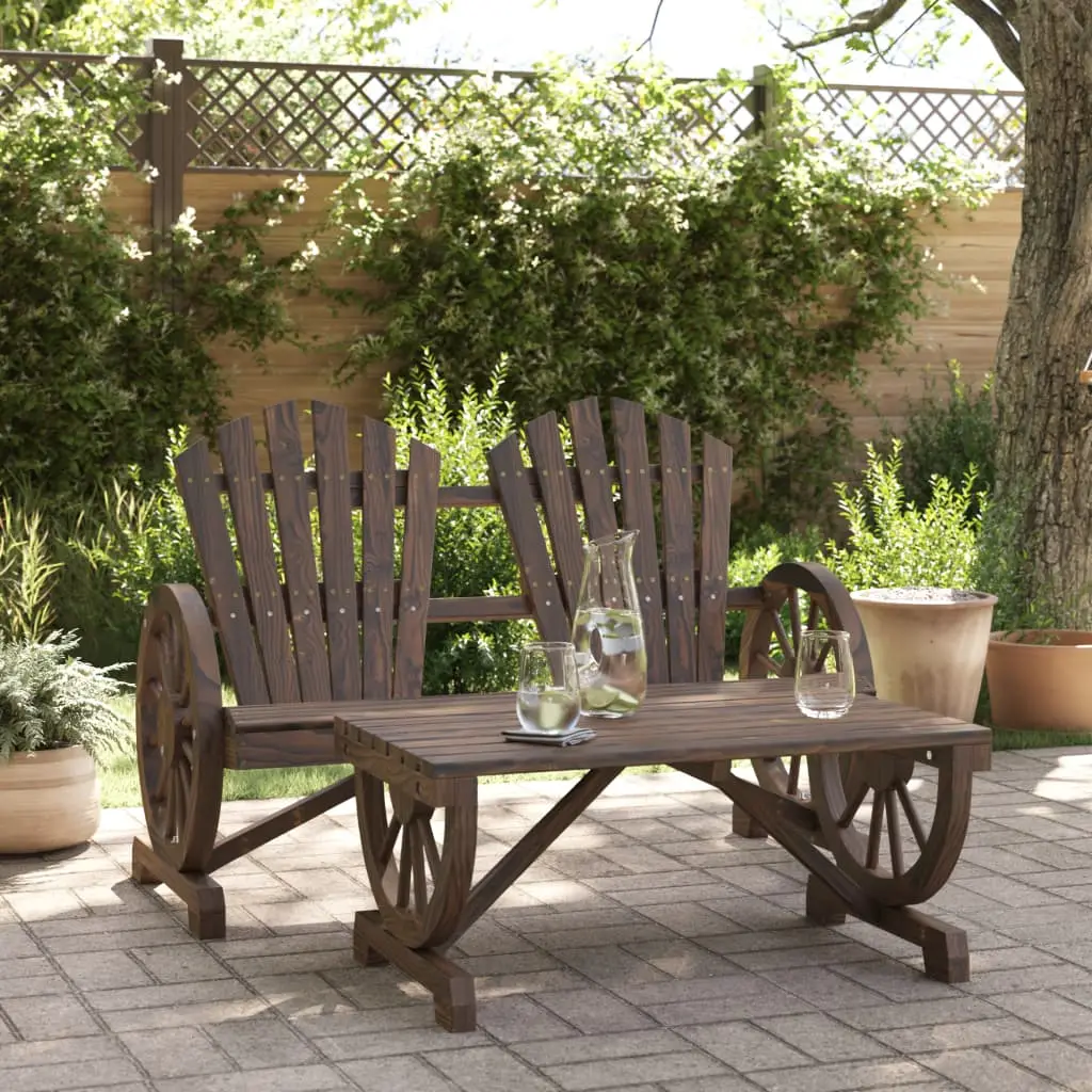Ensemble de Jardin Adirondack 2 Pièces Bois de Sapin Brûlé avec Chaise Double et Table Marron – ComfortXL Outdoor Living Brun