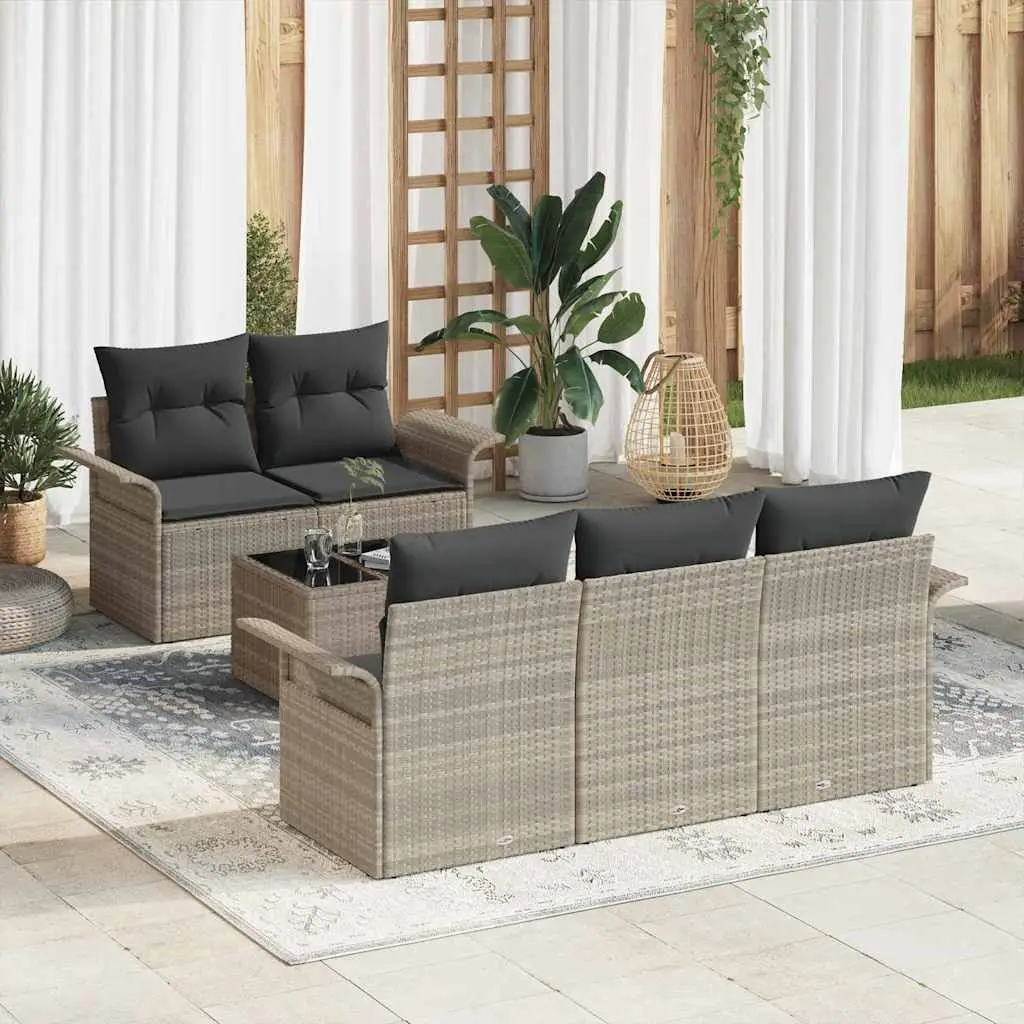Ensemble de Canapés avec coussin 6 pcs Gris clair polyrotin vidaXL 3345242