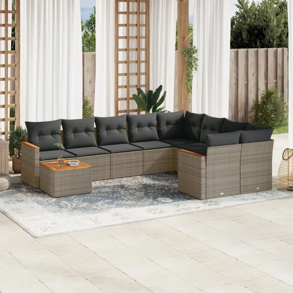 Ensemble de Jardin 9 Places en Poly Rotin avec Rangement Accoudoirs en Bois et Table Basse Gris – ComfortXL Outdoor Living
