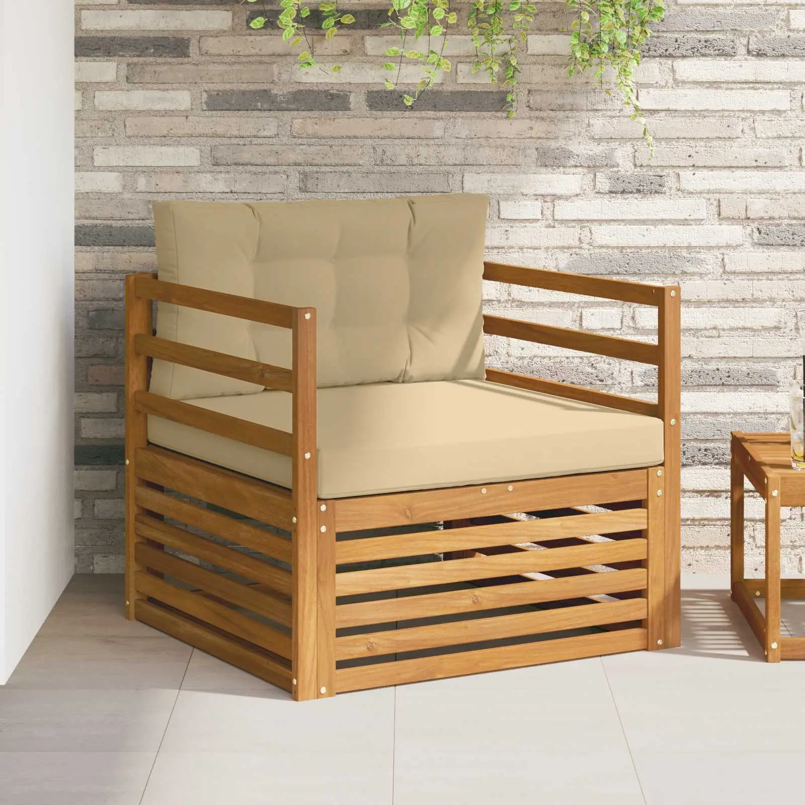 Canapé d’extérieur Bois d’acacia massif et polyester vidaXL 3436378 Naturel et beige