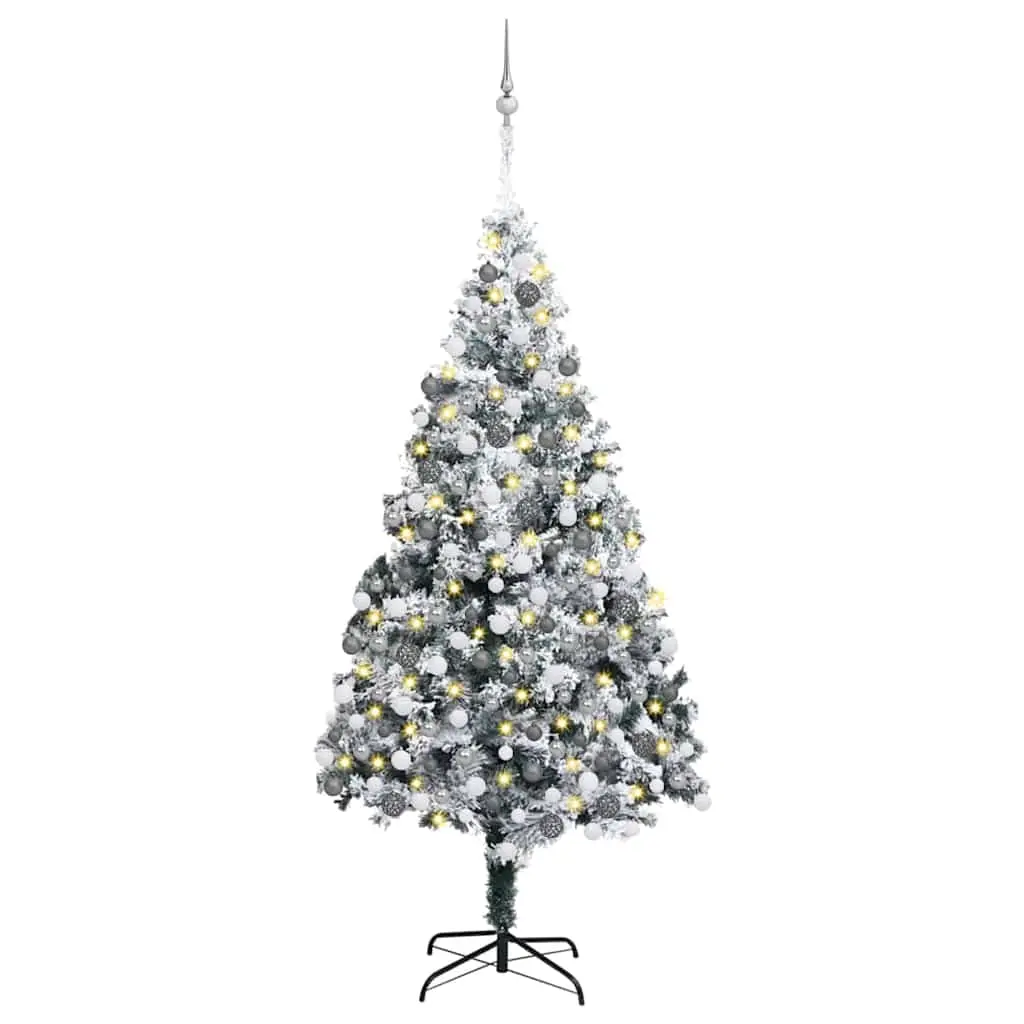 Ensemble Complet Sapin de Noël Artificiel 180 cm, Lumineux 300 LED et 120 Boules Incluses – ComfortXL Outdoor Living