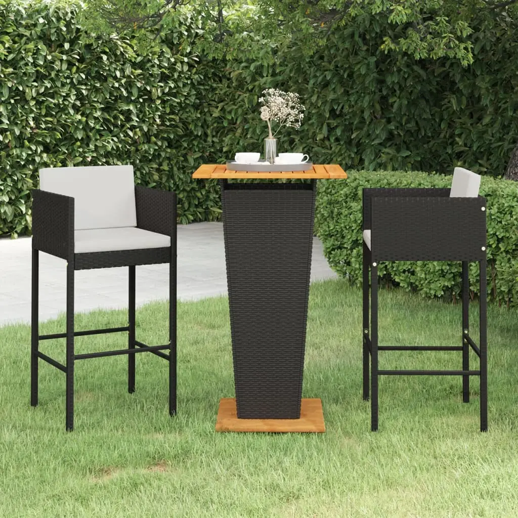 Ensemble de bar de jardin 3 pcs et coussins Résine tressée Noir vidaXL 3094798