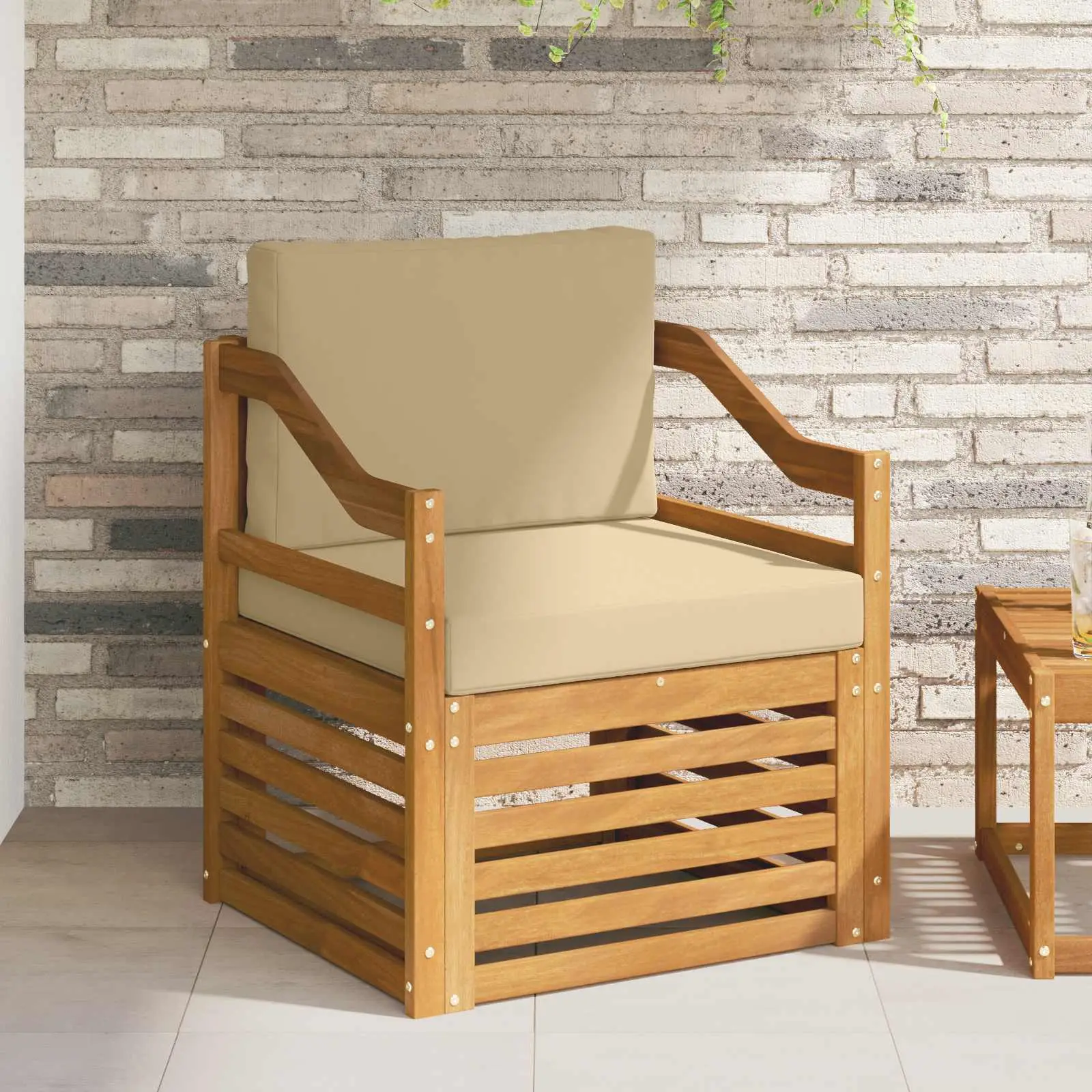 Canapé d’extérieur Bois d’acacia massif et polyester Naturel vidaXL 3436373 Naturel et beige