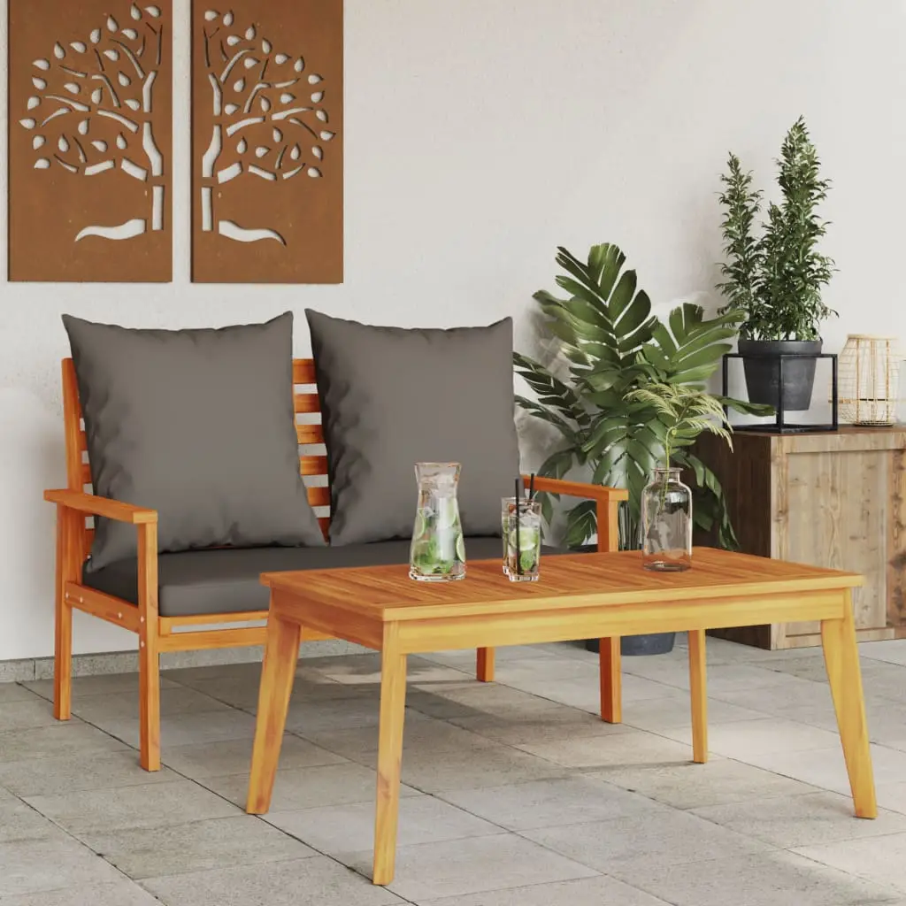 Ensemble de jardin avec coussin bois massif acacia vidaXL 366382 Marron et gris