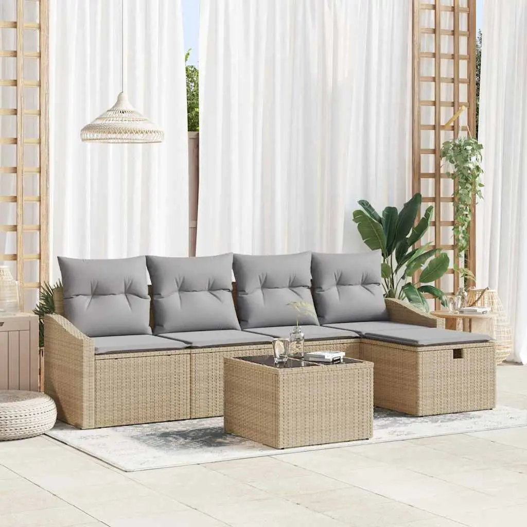 Ensemble de Canapés avec coussin 5 pcs polyrotin vidaXL 3360601 Beige/ Gris clair